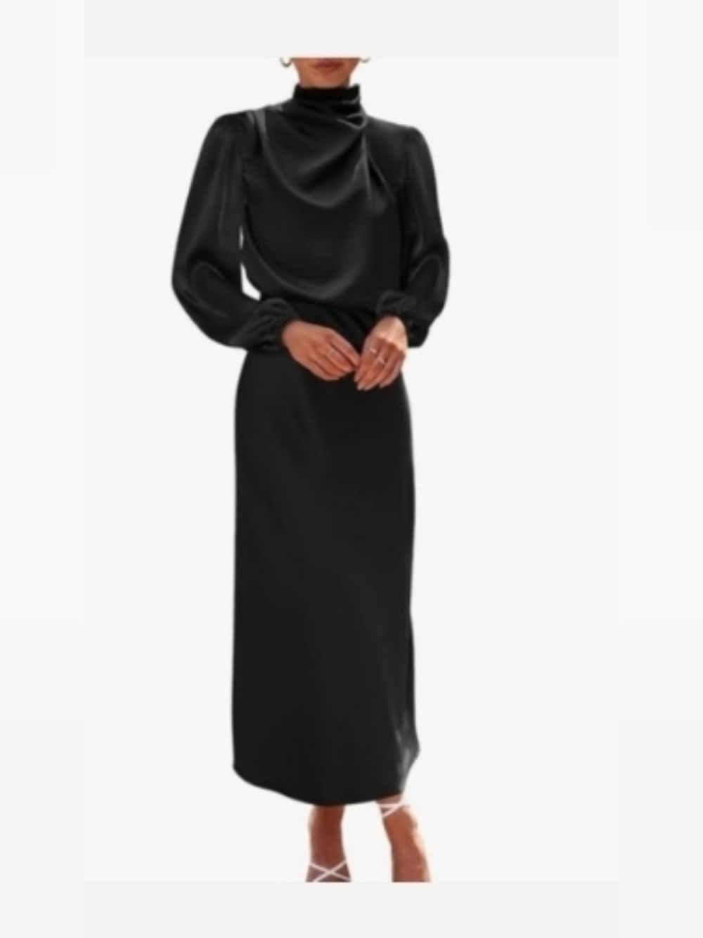 NWT BTFBM Black High-Neck Satin Midi Dress Large - Picture 1 of 5